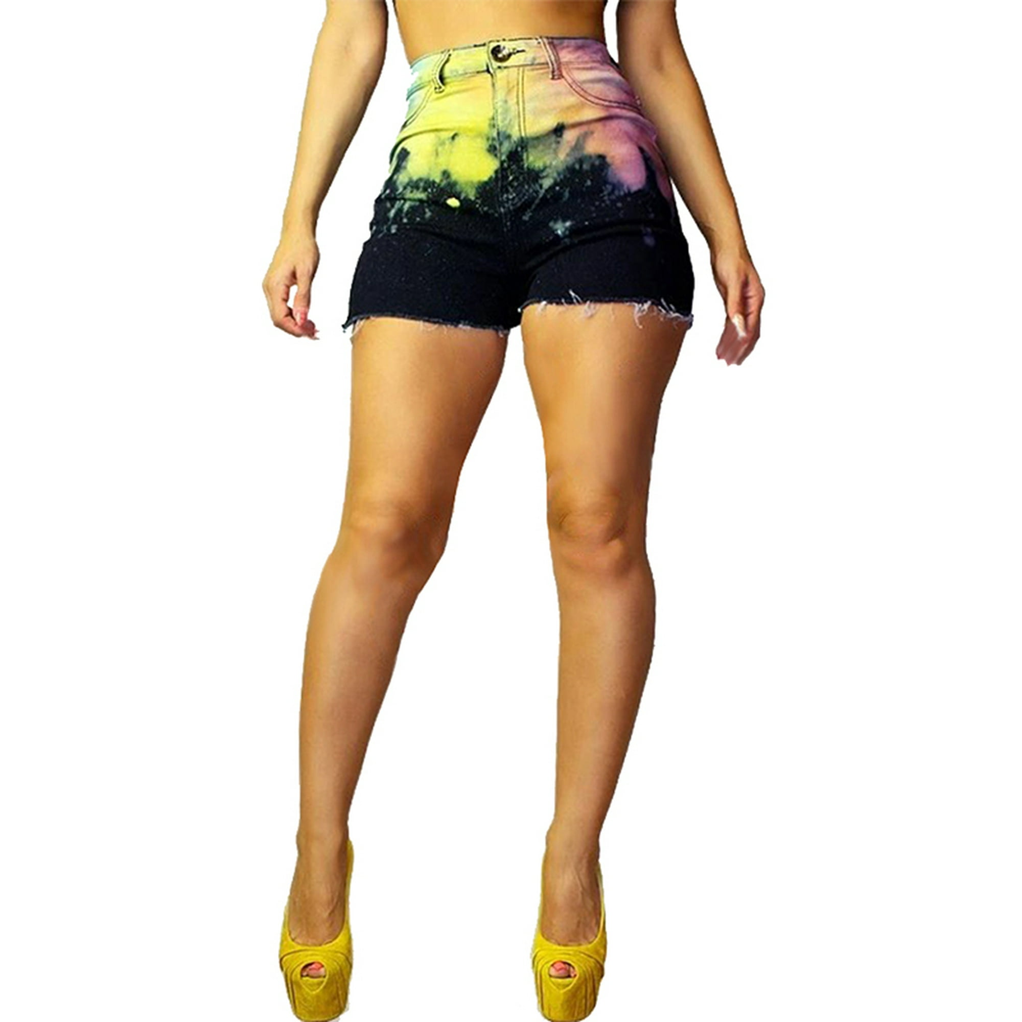 Multi colored denim shorts deals