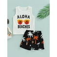 thumbnail image 3 of Bravoy Kid Toddler Boys Summer Clothes Set 12 18 24 Months 2T 3T 4T 5T Letter Glasses Sleeveless Vest Tops + Tree Printed High Waist Breeches Suit, 3 of 9