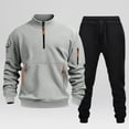 thumbnail image 4 of Ccpelsie Men's 2 Piece Track Suit Set Jogging Sweatsuit Workout Quarter Zip Suit Fit Fall Winter with Multi Pockets(Light Gray,M), 4 of 6