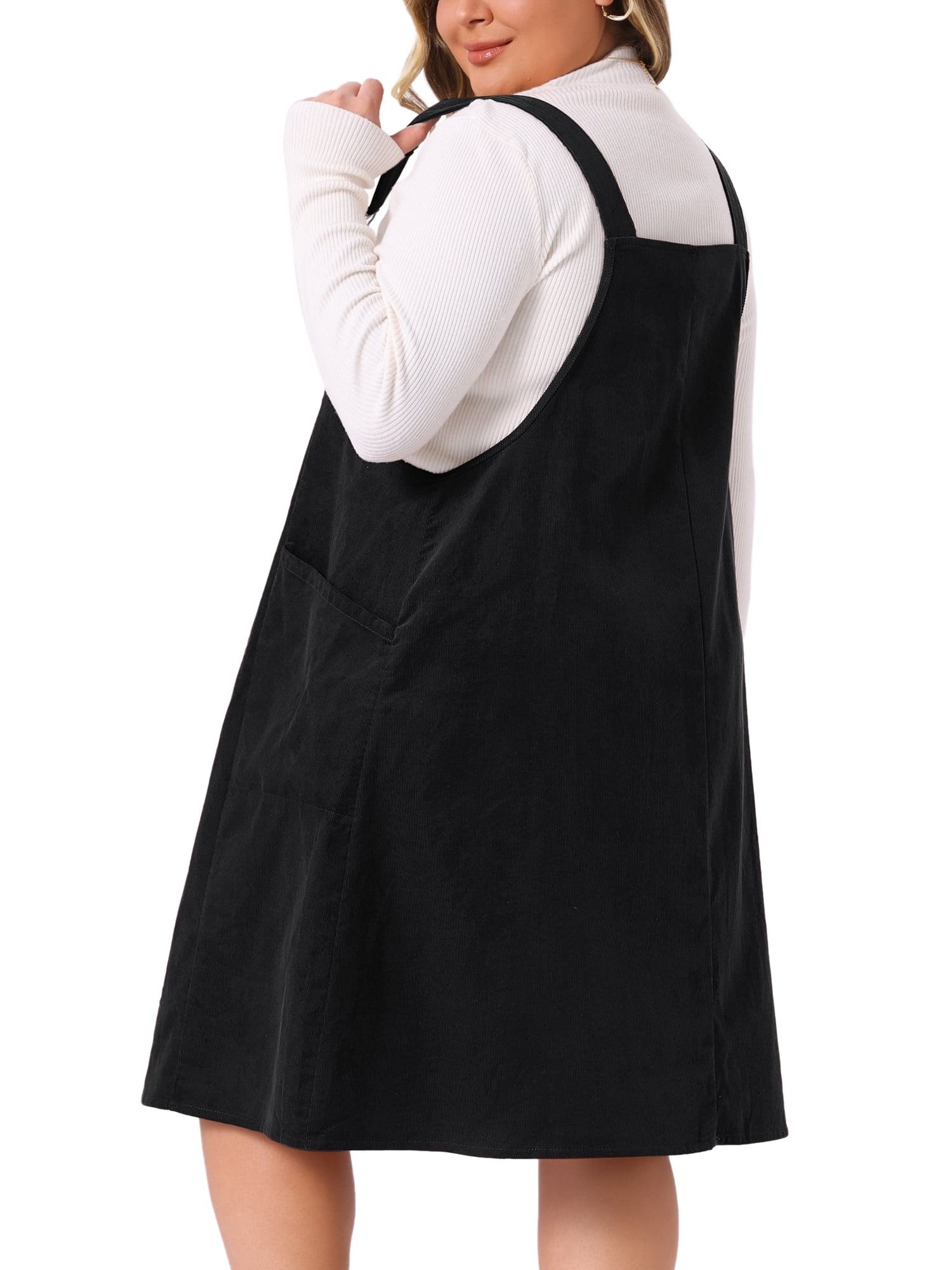 DARING DIVA Women's Plus Corduroy Pinafore Dress Pleated Skirt 4X Black
