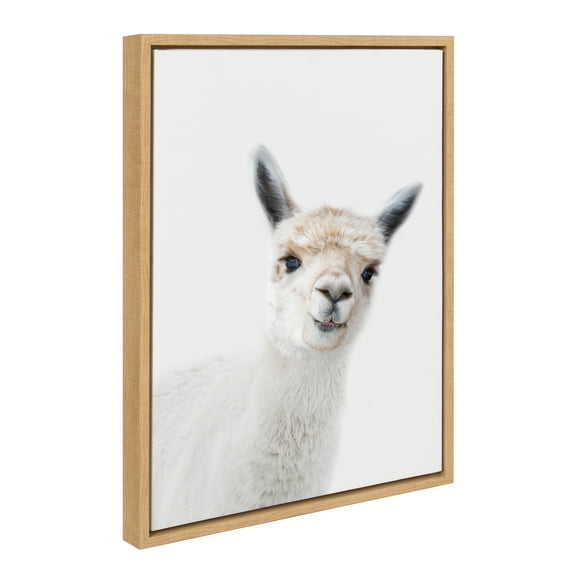 Kate and Laurel Sylvie Animal Studio Alpaca Framed Canvas Wall Art by Amy Peterson Art Studio, 18x24 Natural, Whimsical Fun Animal Nursery Art for Wall