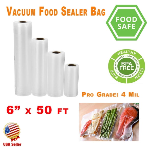 Eshoppercity Vacuum Sealer Rolls 6" x 50' 4 Mil FoodSaver Style Food Bags Sunbean, 2 Pack