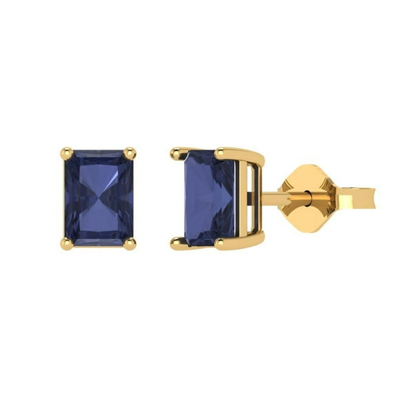 Clara Pucci 1Ct Blue Sapphire Emerald Cut VVS1 Push Back Stud 18k Solid hypoallergenic Gold Designer Earrings For September