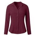 thumbnail image 4 of Womens Button Down Shirts Dressy Casual Solid Color Long Sleeved Lapel Collar V-Neck Tops 2025 Trendy Business Work Tunic Blouses, 4 of 5