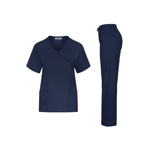 MedPro - Solid Medical Scrub Set Mock Wrap Top and Cargo Pants - Walmart.com - Walmart.com
