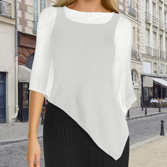 GILIGEGE Women's Sheer Poncho Shrug Summer Sheer Blouse Top Lightweight Poncho Sheer Bolero for Formal Evening Dress Women's Irregular Loose Lazy Thin of Ice Knit Sweater Sun Cape Shawl Beige One Size