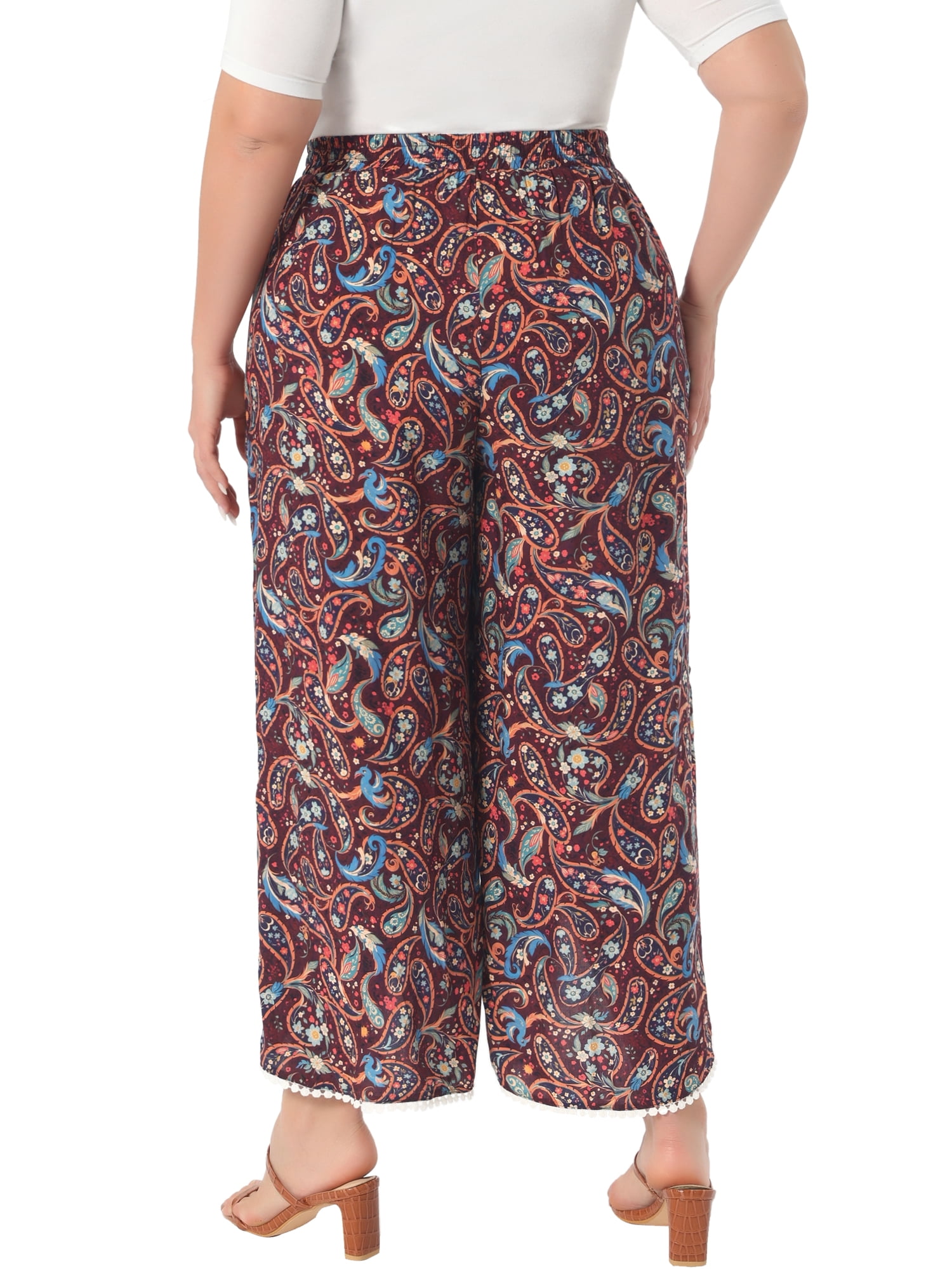 DARING DIVA Women's Plus Size Elastic Waist Flowy Striped Wide Leg Pant 4X Brown Red