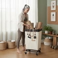 thumbnail image 4 of StorageWorks 160L Laundry Basket with Wheels, Large Rolling Hampers for Clothing Organizer, Dirty Clothes Basket for Hotel, Home, Closet, Dorm, Beige, 4 of 9