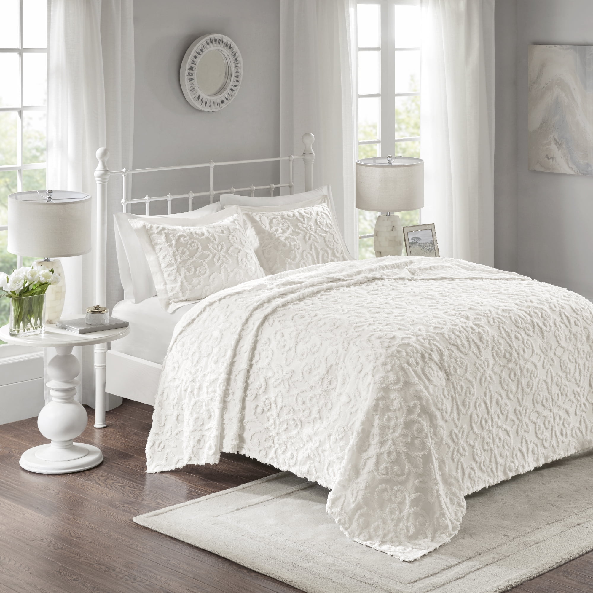 Home Essence Amber 3 Piece Tufted Cotton Chenille Bedspread Set, Full