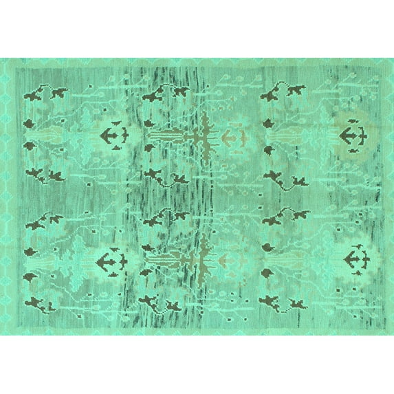 Ahgly Company Machine Washable Indoor Rectangle Abstract Turquoise Blue Modern Area Rugs, 2' x 3'