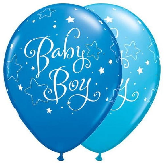 LOONBALLOON Baby Boy Balloons, 11″ BABY BOY STARS - DARK BLUE & ROBIN'S EGG BLUE