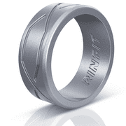 Rinfit Silicone Wedding Ring for Men - Metallic Silver Color - Designed Silicon Rubber Wedding Band. Comfortable & Durable Wedding Band Replacement. US Design Patent - Size 7