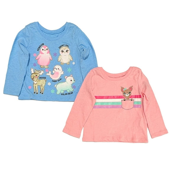 CP Infant Girls Pink & Blue Winter Animals Long Sleeve T-Shirt 9-12 Mo