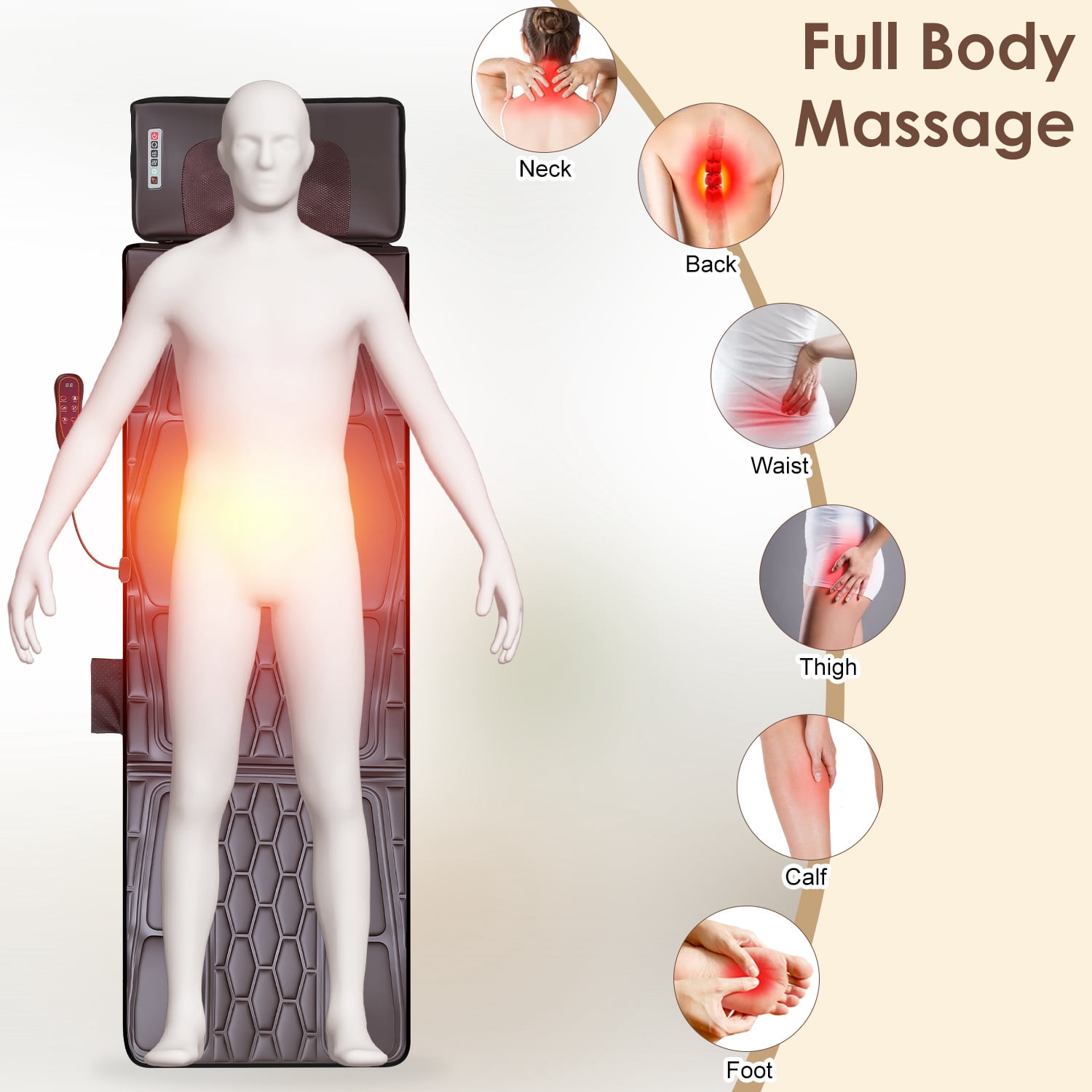 Imountek PU Leather Full Body Massage Mat with Heat Timer, Multifunctional Electric Massage Chair Pad with Shiatsu Neck Massager Carry Bag Earplugs Anti-Slip Bottom for Home