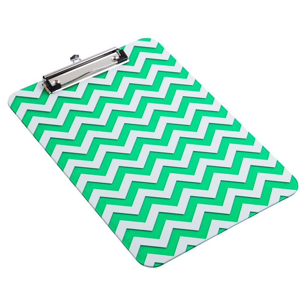 JAM Paper Plastic Clipboard, 9 x 12.5, Green Chevron, 1/Pack