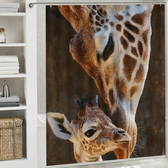 RKSupls Valentine's Day Shower Curtain, Gentle Giraffe Waterproof Shower Curtain with Hooks for Home Bathtub Bathroom  Decor Washable Curtains, 72x72 in