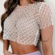 thumbnail image 4 of Camiseta transparente de malla para mujer camisetas de verano con cuentas de cuello redondo camisetas sencillas para mujer FLhrweasw Nuevo, 4 of 7