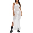 thumbnail image 2 of Cenuakty Women's Sleeveless Backless White Beach Dress  Bikini Cover Up Tassel Hem Bathing Suit, 2 of 5
