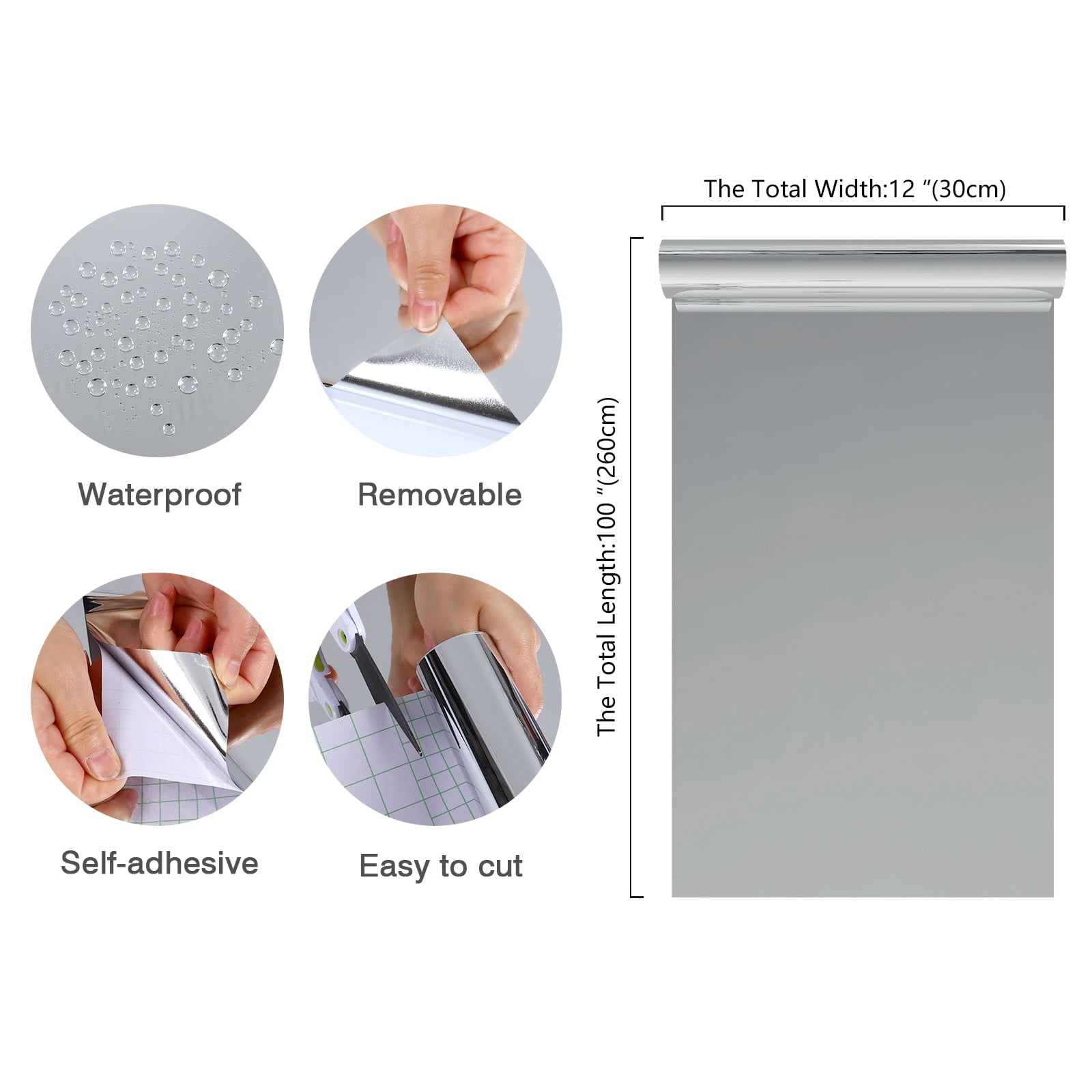 CHIHUT Silver Mirror Peel and Stick Contact Paper for Countertops Waterproof 12"x100" Self Adhesive Vinyl Sticker Reflective Flexible Mirror Roll for Cabinets Bedroom Dresser Frame Door Decals
