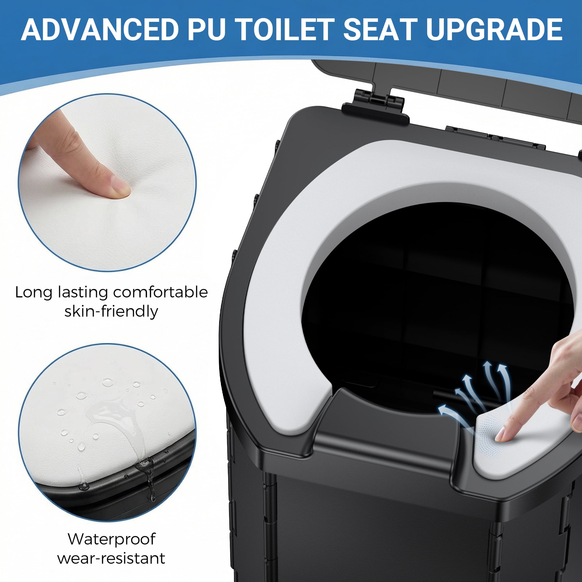 OHHANI Portable Toilet with pu Cushion Soft Pad Tissue Holder Folding Outdoor Toilet Suitable for Camping, Beach, Hiking, and Car Use