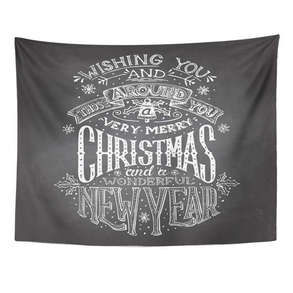 UFAEZU Holiday Vintage Hand Lettering Christmas and New Year Wishes Chalk on Blackboard Chalkboard Wall Art Hanging Tapestry Home Decor for Living Room Bedroom Dorm 60x80 inch