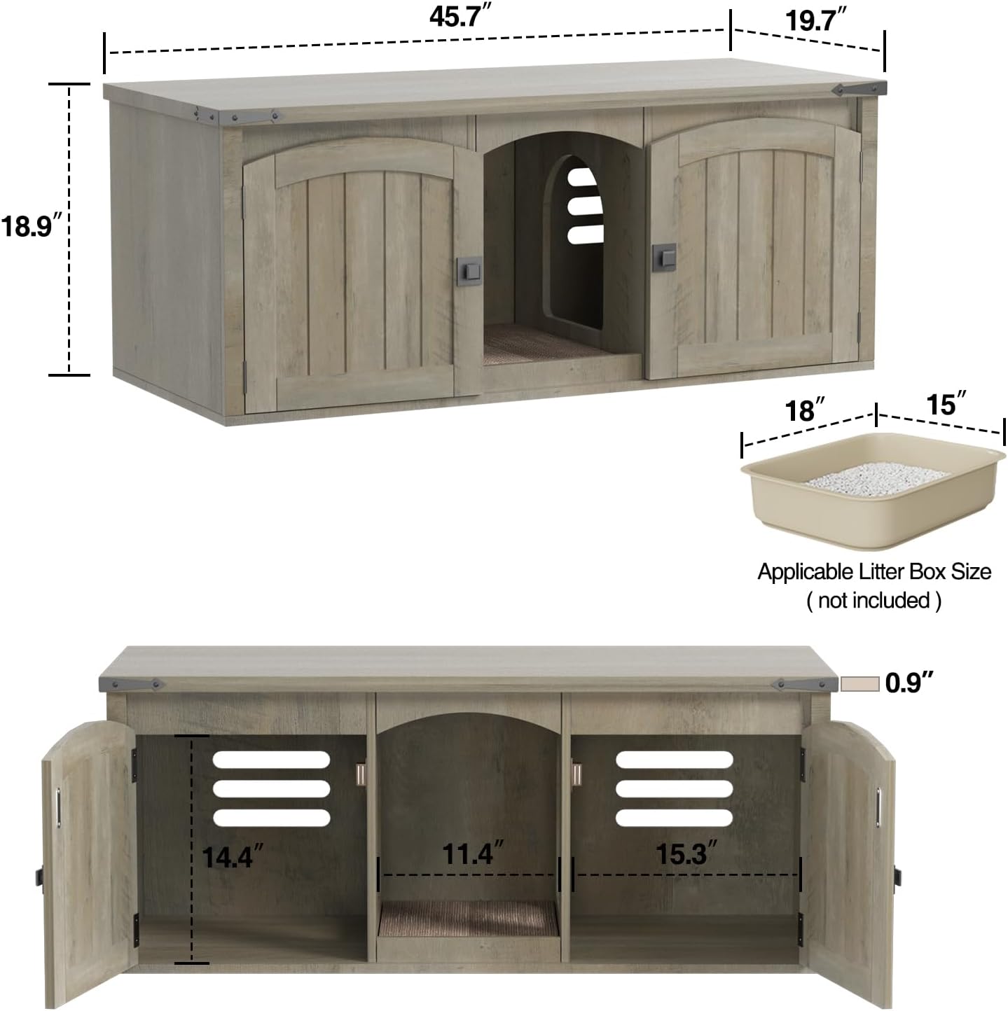VEANERWOOD Cat Litter Box Enclosure for 2 Cats, Large Cat House with Double Rooms & Scratch Pad for Living Room, Bedroom, Wooden Enclosed Cat Litter Box Furniture