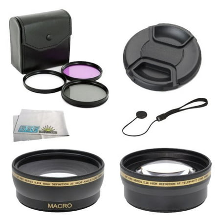 58mm 0.43X Wide Angle Lens + 2.2X Telephoto Lens Kit for FujiFilm FinePix HS20 EXR, HS30EXR, HS30 EXR, HS25EXR HS25 EXR, X-E1, HS50EXR, X-T1. Also Includes 3 Piece Filter Kit (UV-CPL-FLD) + Lens Cap