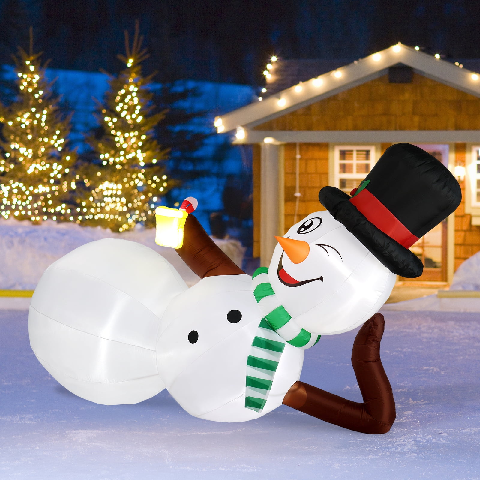9.8 FT Lighted Christmas Inflatable Decoration, Large Inflatable Lying Snowman, Funny Blow Up Yard Decorations with Built-in LED Lights for Holiday Party Front Yard Lawn Garden Decor