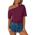 thumbnail image 6 of Craaazy Women's Casual Short Sleeve Crop Tops, Solid Color Batwing Sleeve Tops, Loose Fit Comfy Blouse for Daily Wear Gifts, 6 of 6
