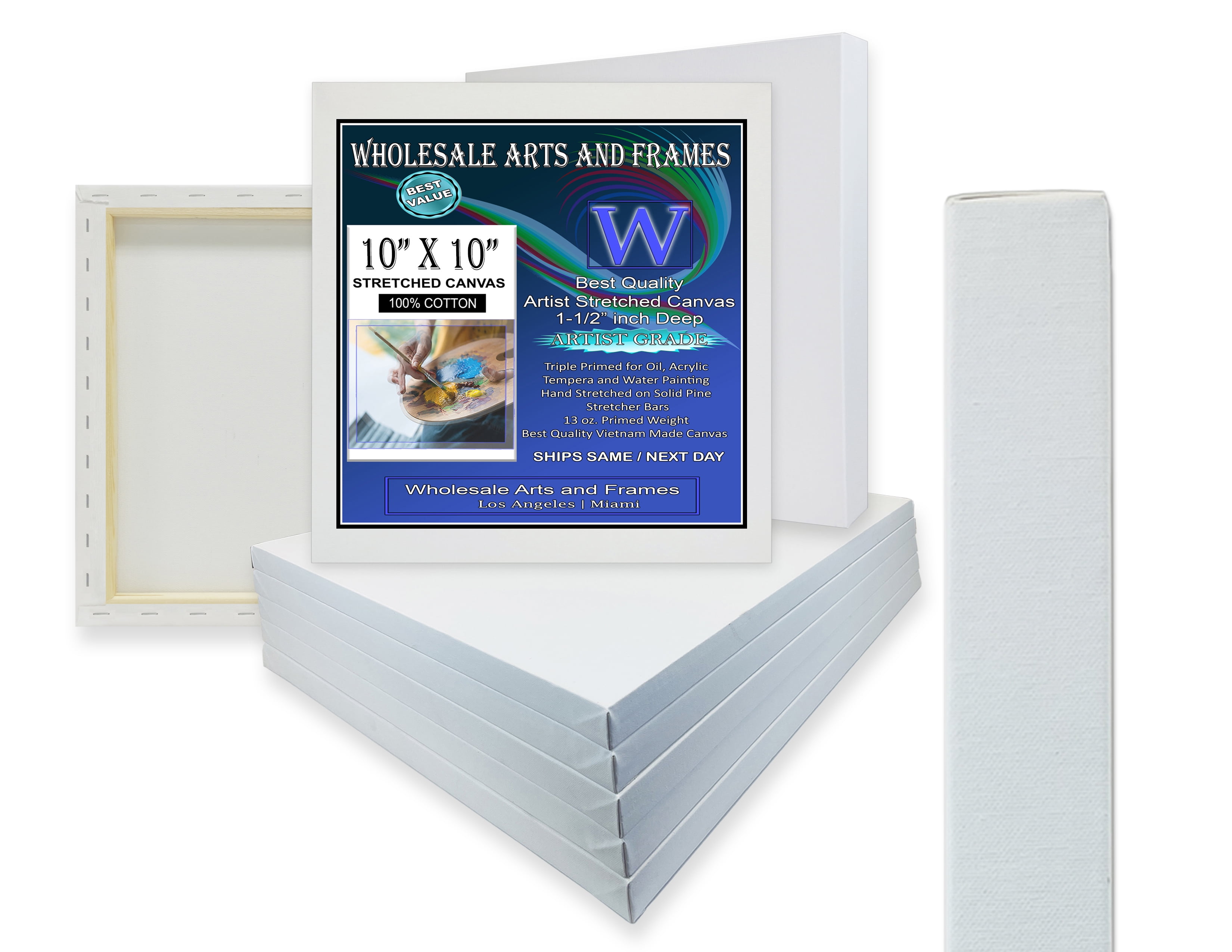 11/2" Gallery Depth Blank Stretched Canvas 10x10 2 PK 13oz Professional Artist Quality, 100