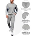 thumbnail image 6 of Men's 2Pc V Neck Tracksuit, 4 Way Stretch Reflective for Gym Running Light Gray Navy L, 6 of 8