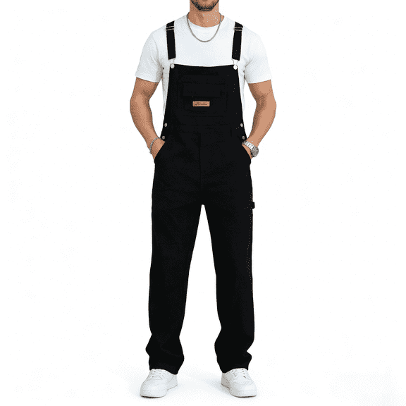 Men's Black Denim Bib Overalls, Loose Fit Workwear Overalls, Adjustable Straps, Multi-Pocket, Standard Sizes 30-40 & Plus Sizes 1XL-6XL for Big & Tall Men