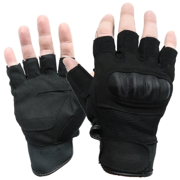 Half Finger Hard Knuckle Gloves, Fingerless Glove, Outdoor Hunting Paintball Motorcycle, Black, Large