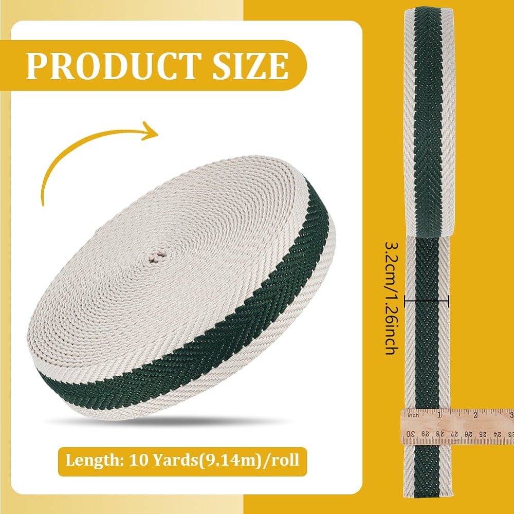 Polyester Striped Ribbon Flat Dark Green 1-1/4 inch(32mm) about 10.00 Yards(9.14m)/pc