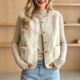 thumbnail image 2 of Ecqkame Women's Fuzzy Vest Sleeveless Button Down Loose Round Neck Casual Velvet Warm Fall Winter Outerwear with Pockets Beige XL, 2 of 6