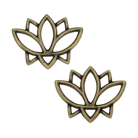 Flower Connector - TierraCast Pewter Connector Links, Open Lotus Flower Design 19x23.5mm, 2 Pieces, Brass Oxide Finish