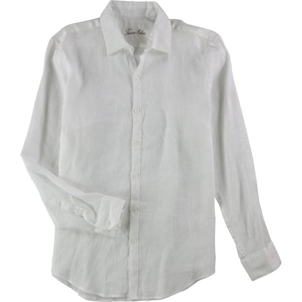 Tasso Elba - Camisa con botones de lino texturizado para hombre, color blanco, grande Tasso Elba Botones al frente