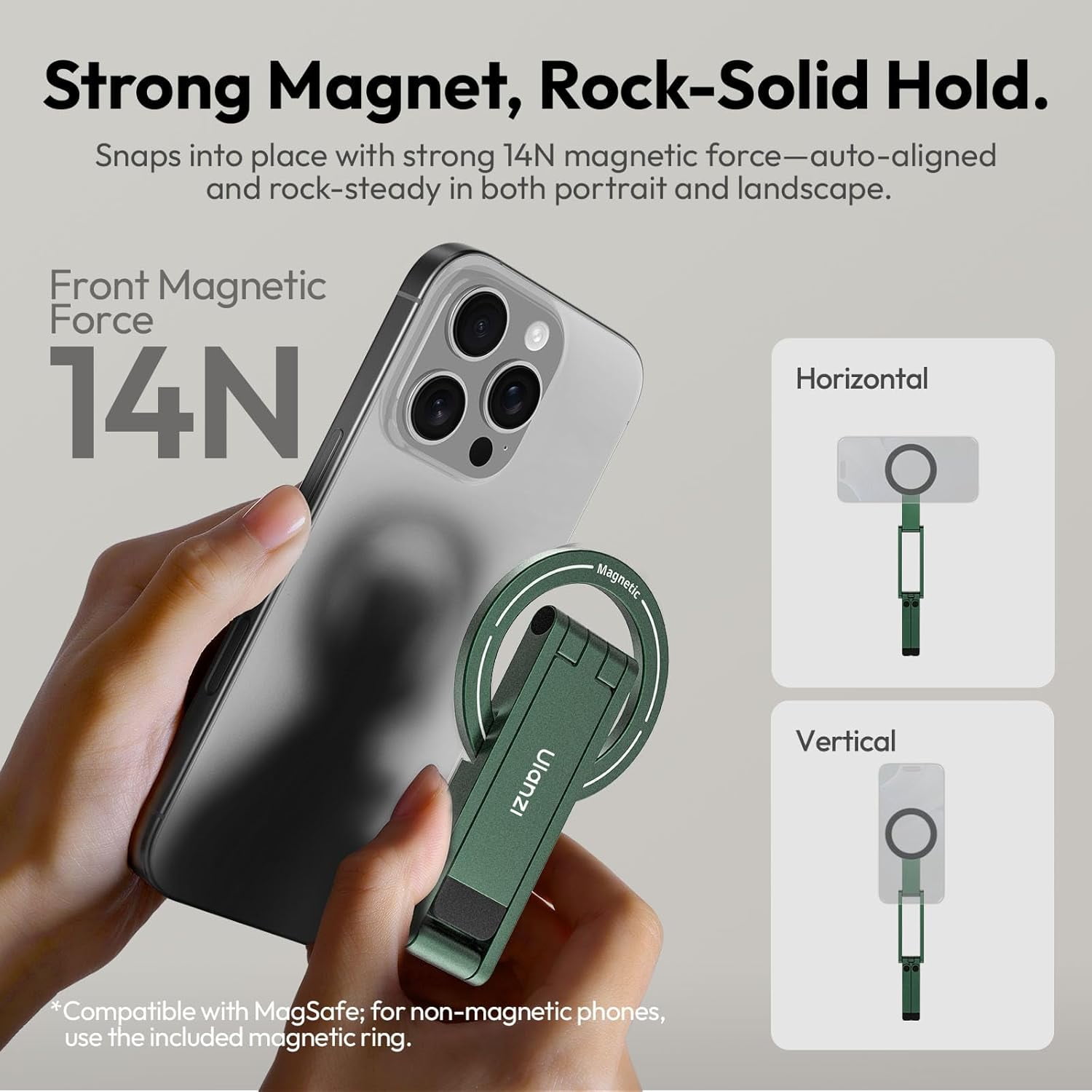 Magnetic Phone Tripod Stand for iPhone - Aluminium Smartphone Mini Tripod Pocket Cell Phone Stand Strong Magnet Quick Mount Compatible with iPhone 16 15 14 13 13 Series