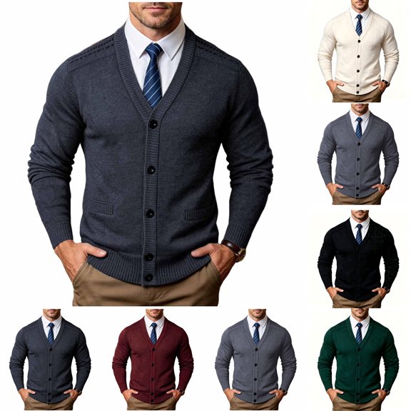 Men's Regular Fit Knit Cardigan, V Neck Single Breasted Long Sleeve, Vacation Casual Sweater For Male