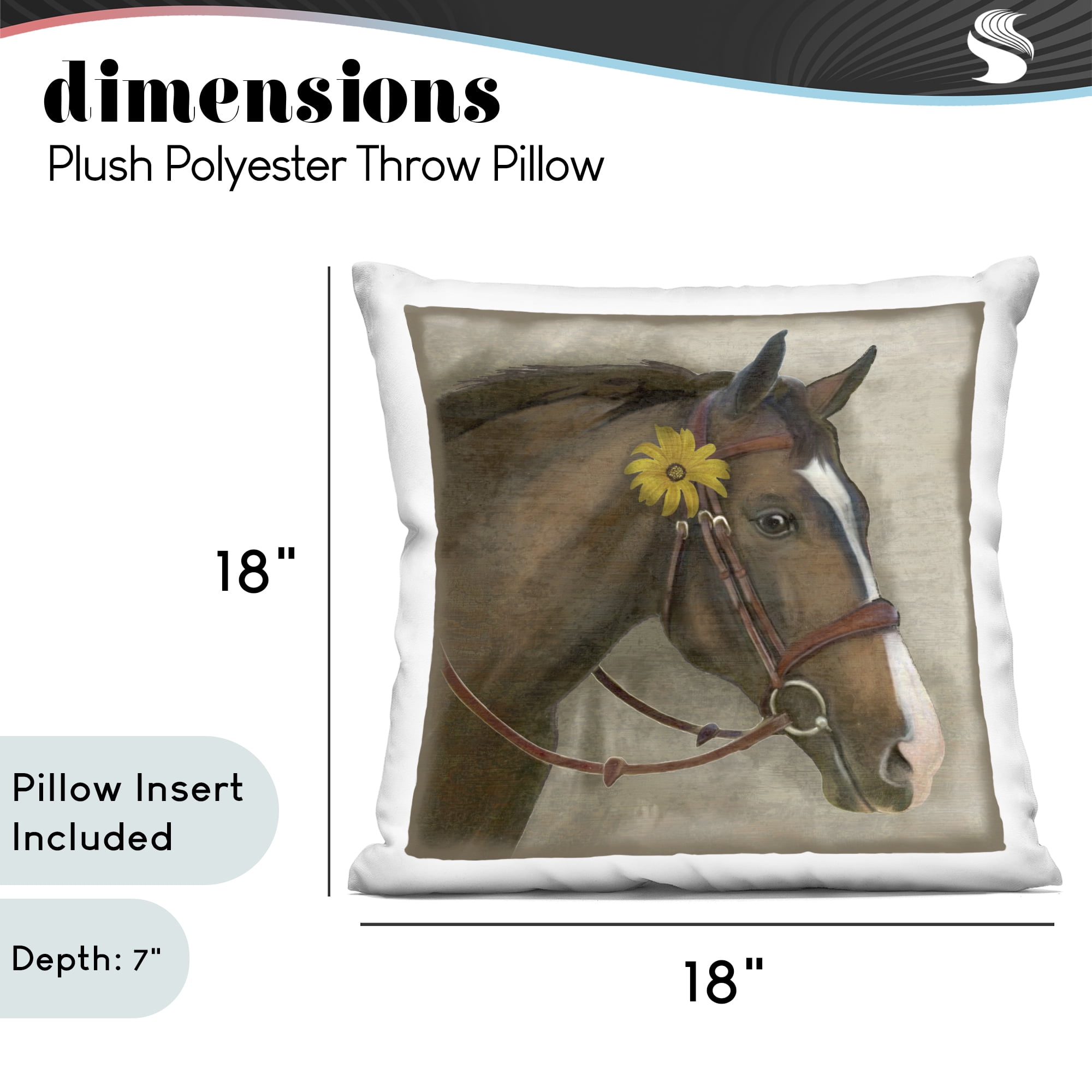 Stupell Industries Barnyard Horse with Daisy Decorative Printed Throw Pillow, design by Suzanne Nicoll, 18 x 7 x 18