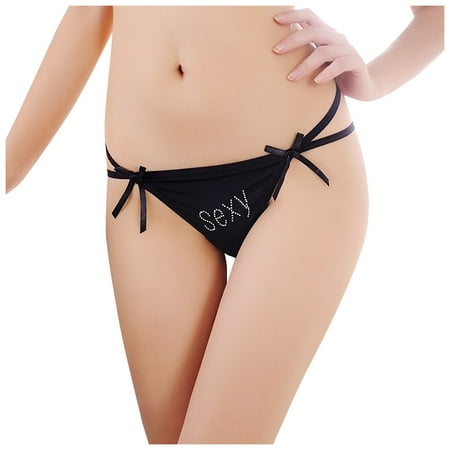 

KDDYLITQ Women s Thongs Breathable Panty Sexy Ice Silk Seamless Low Rise Black M