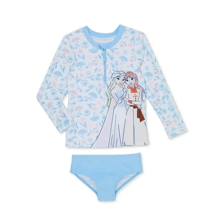

Frozen Toddler Girl Long Sleeve Rashguard and Swim Bottom Set 2-Piece Sizes 2T-5T