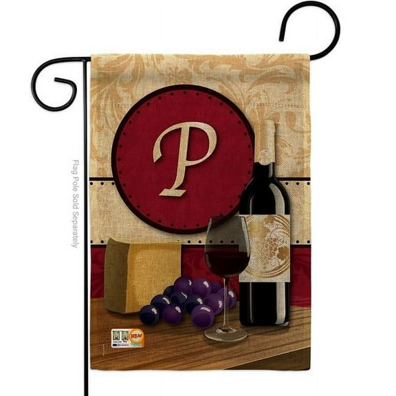 Breeze Decor BD-WI-G-130224-IP-DB-D-US14-BD 13 x 18.5 in. Wine P Initial Burlap Happy Hour & Drinks Impressions Decorative Vertical Double Sided Garden Flag