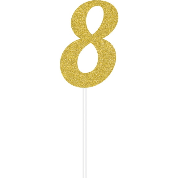 Gold Glitter #8 Cake Topper, 1 pk