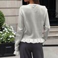 thumbnail image 4 of gbyLJF Womens Ruffer Sweater Cardigan Button Down Long Sleeve Crew Neck Cropped Knitted Tops Gray, 4 of 6