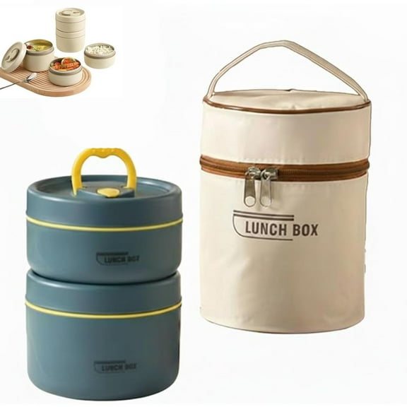 Portable Insulated Lunch Container Set, 2 Tier Microwave Safe Separate Stackable Stainless Steel Lunch Container, Hot Food Lunch Containers, Unisex, for Work Picnics Camping (2 Tier,Blue)