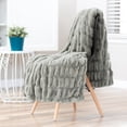 thumbnail image 2 of Chanasya Ruched Royal Faux Fur Throw Blanket - Fuzzy Plush Elegant Blanket for Sofa Chair Couch and Bed with Reversible Velvet Blanket (50x65 Inches) Tan Sage, 2 of 3