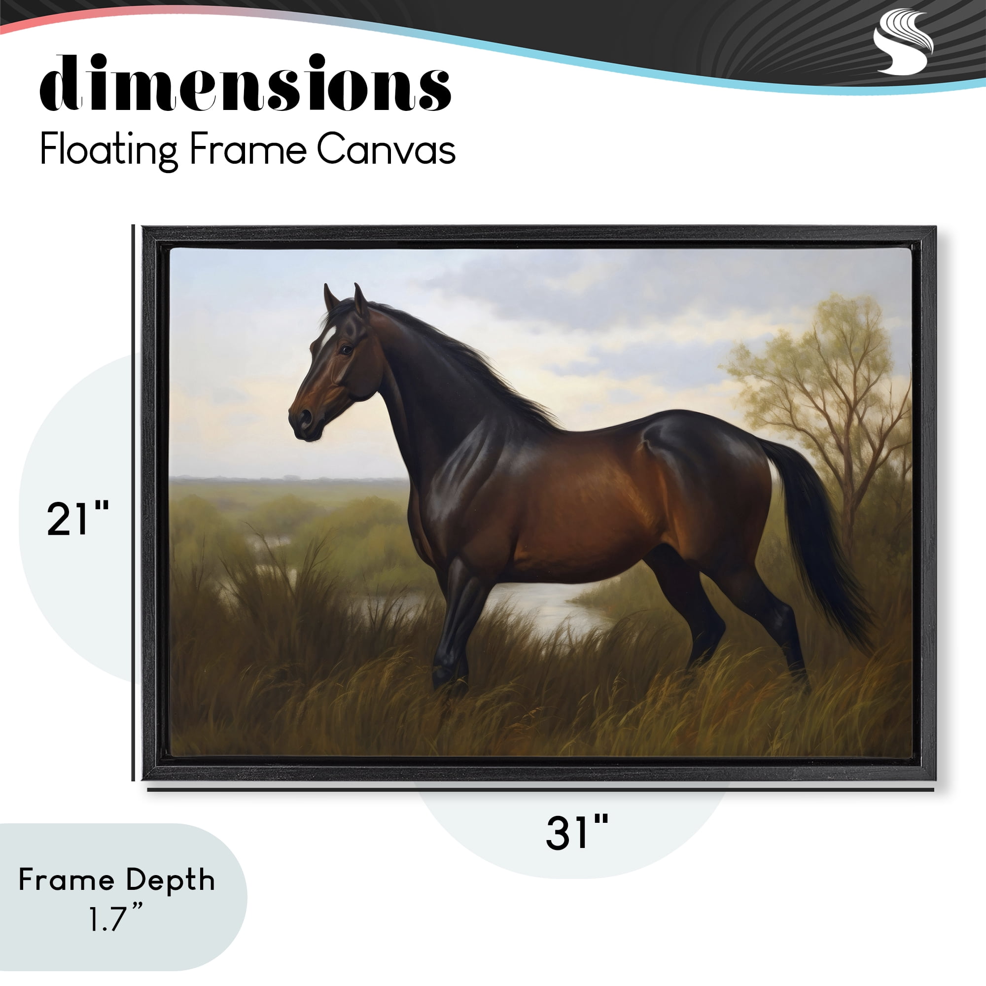Stupell Industries Stallion in Marshland Black Framed Floater Canvas Wall Art, design by Creative Studio