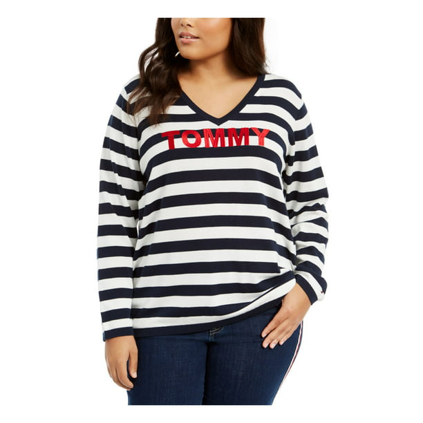 Overgang Acht Moment Tommy Hilfiger Womens Plus Ivy Cotton Striped V-Neck Sweater Blue 0X -  Walmart.com