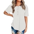 thumbnail image 4 of Yuyuzo Womens Summer Tops Short Sleeve Shirts Button up Crewneck Loose Fitted Blouses, 4 of 7